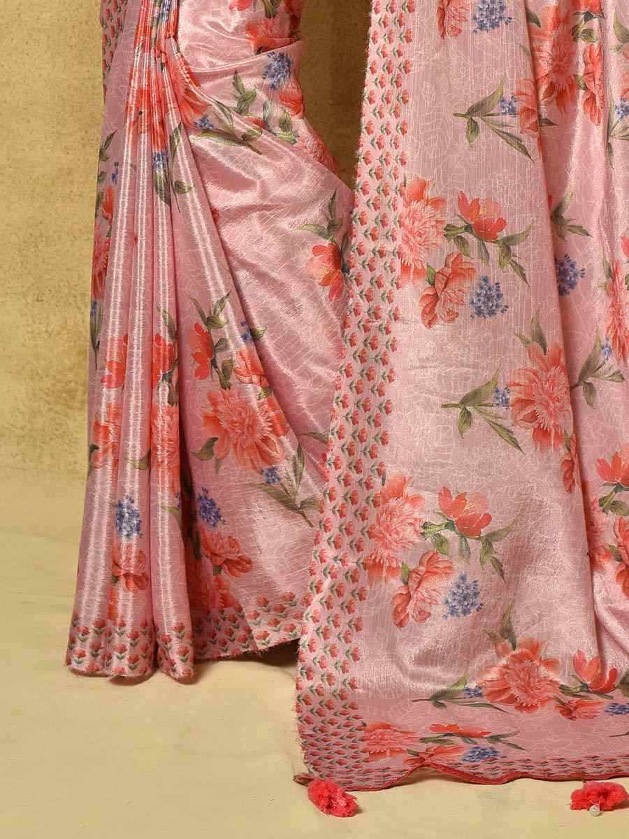 Pink Pure Chinon Printed Party Festival Contemporary Saree
