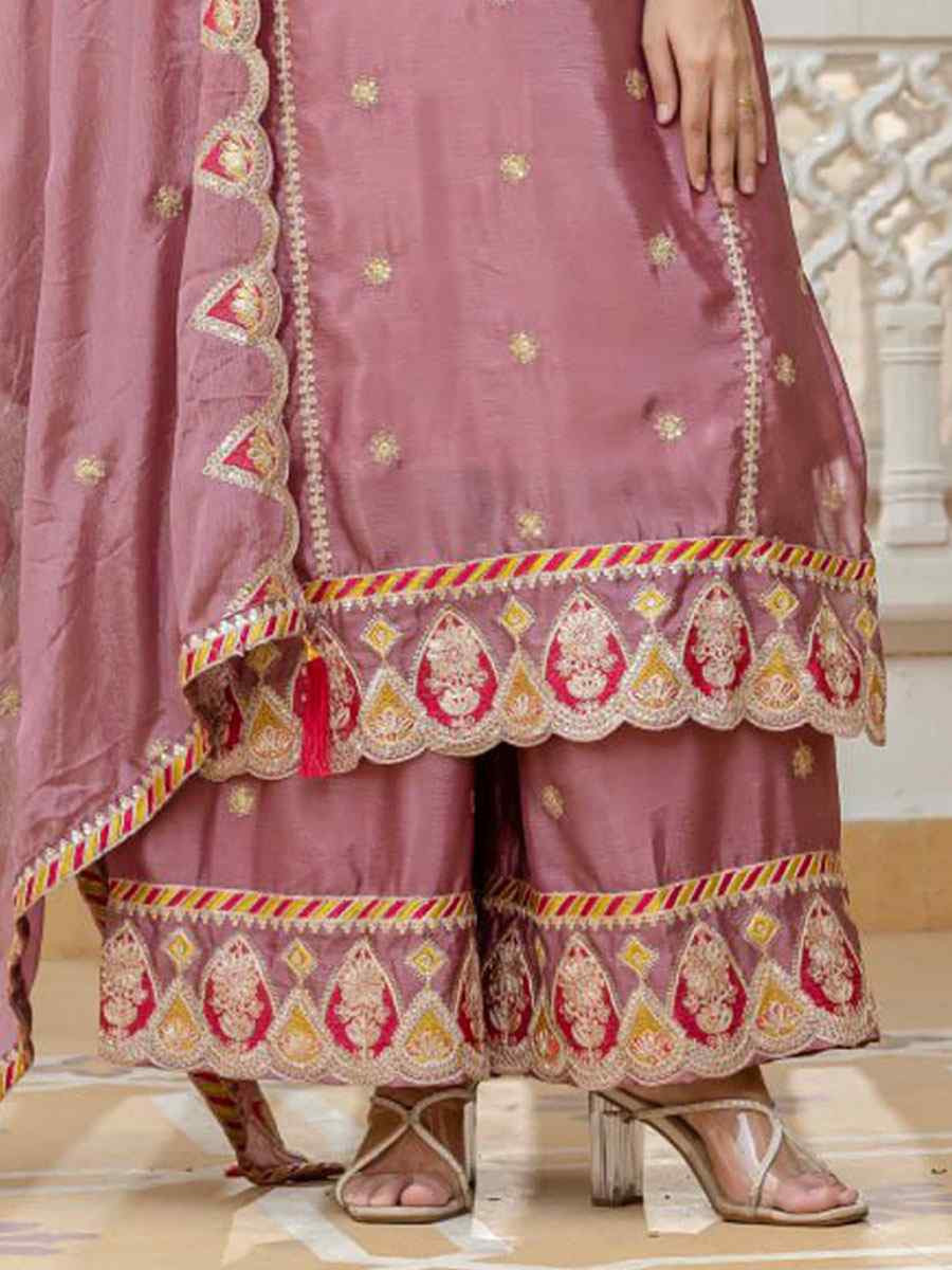 Pink Pure Chinon Silk Embroidery Party Wedding Festival Casual Ready Palazzo Pant Salwar Kameez