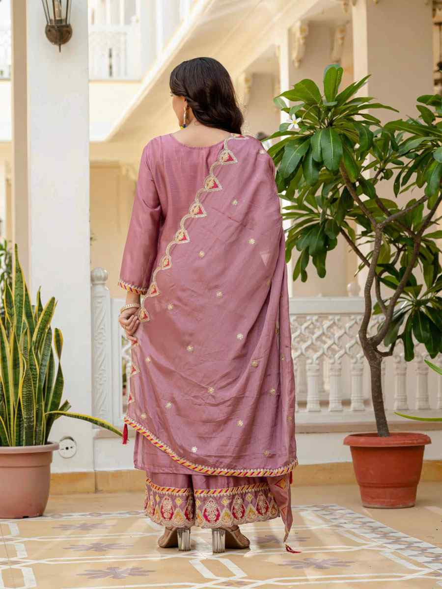 Pink Pure Chinon Silk Embroidery Party Wedding Festival Casual Ready Palazzo Pant Salwar Kameez