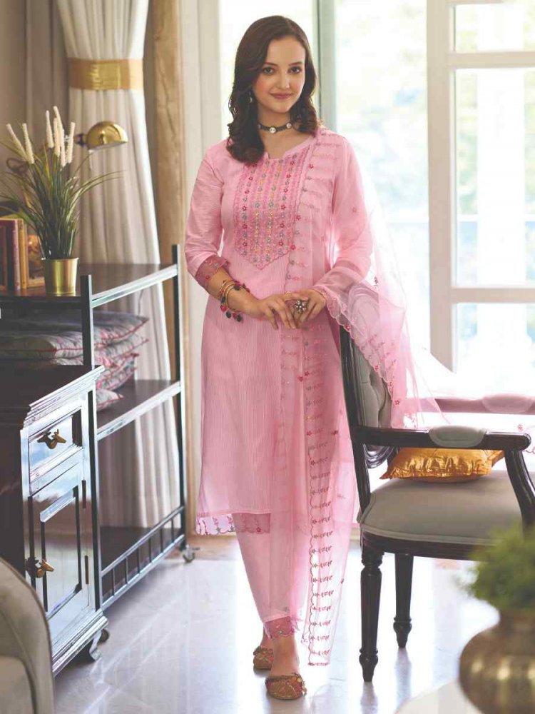 Pink Pure Cotton Embroidered Festival Casual Ready Pant Salwar Kameez