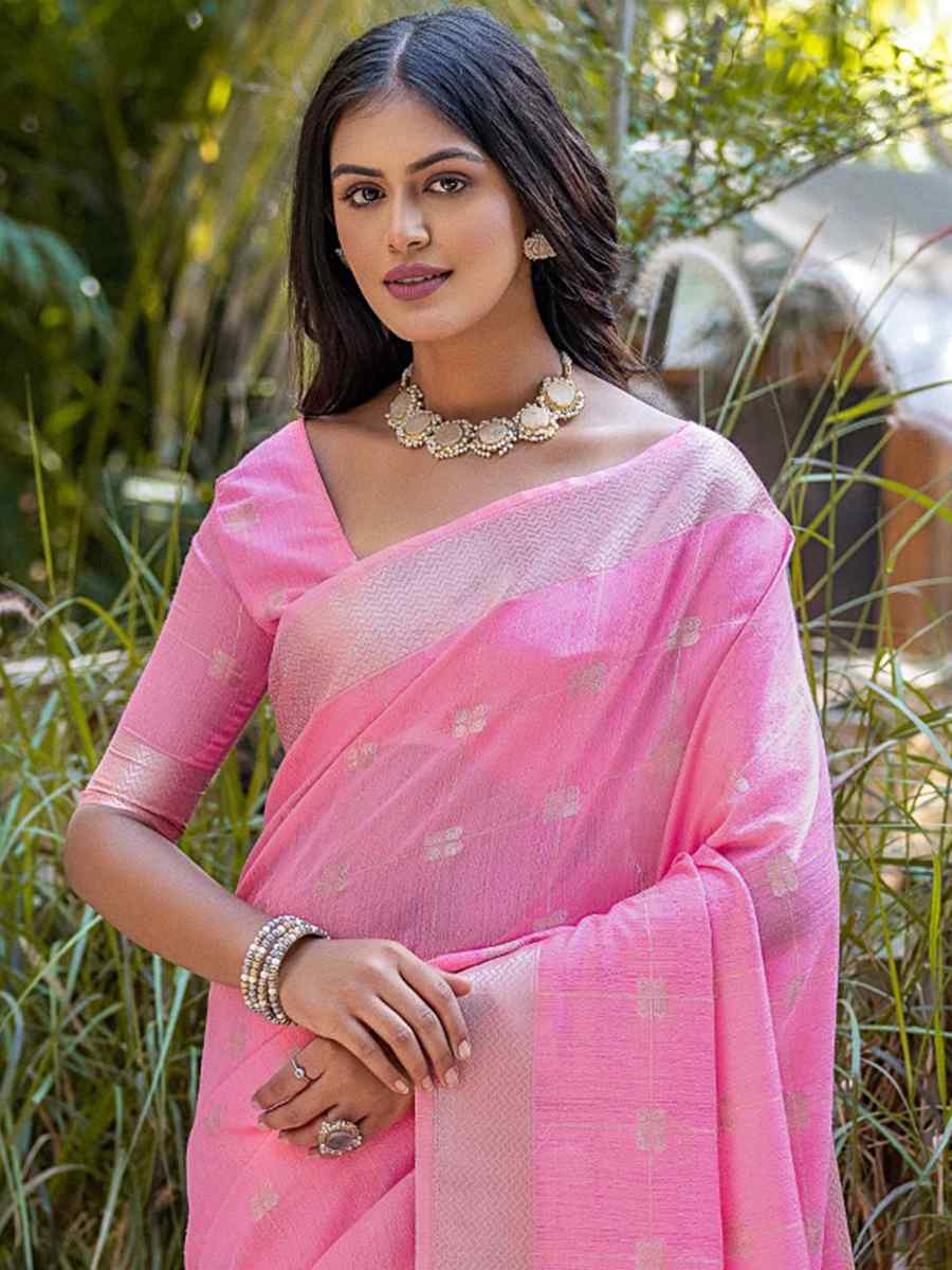 Pink Pure Cotton Handwoven Wedding Festival Heavy Border Saree