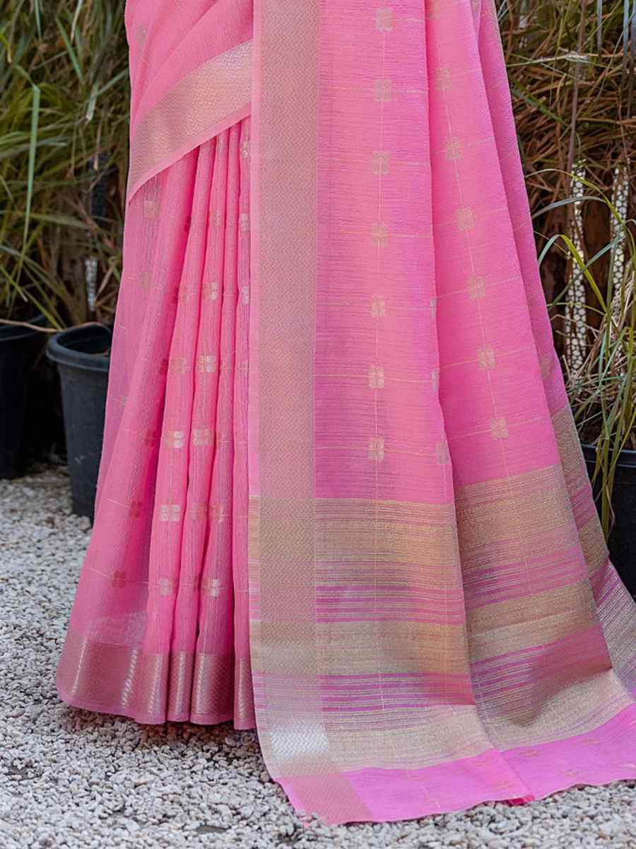 Pink Pure Cotton Handwoven Wedding Festival Heavy Border Saree