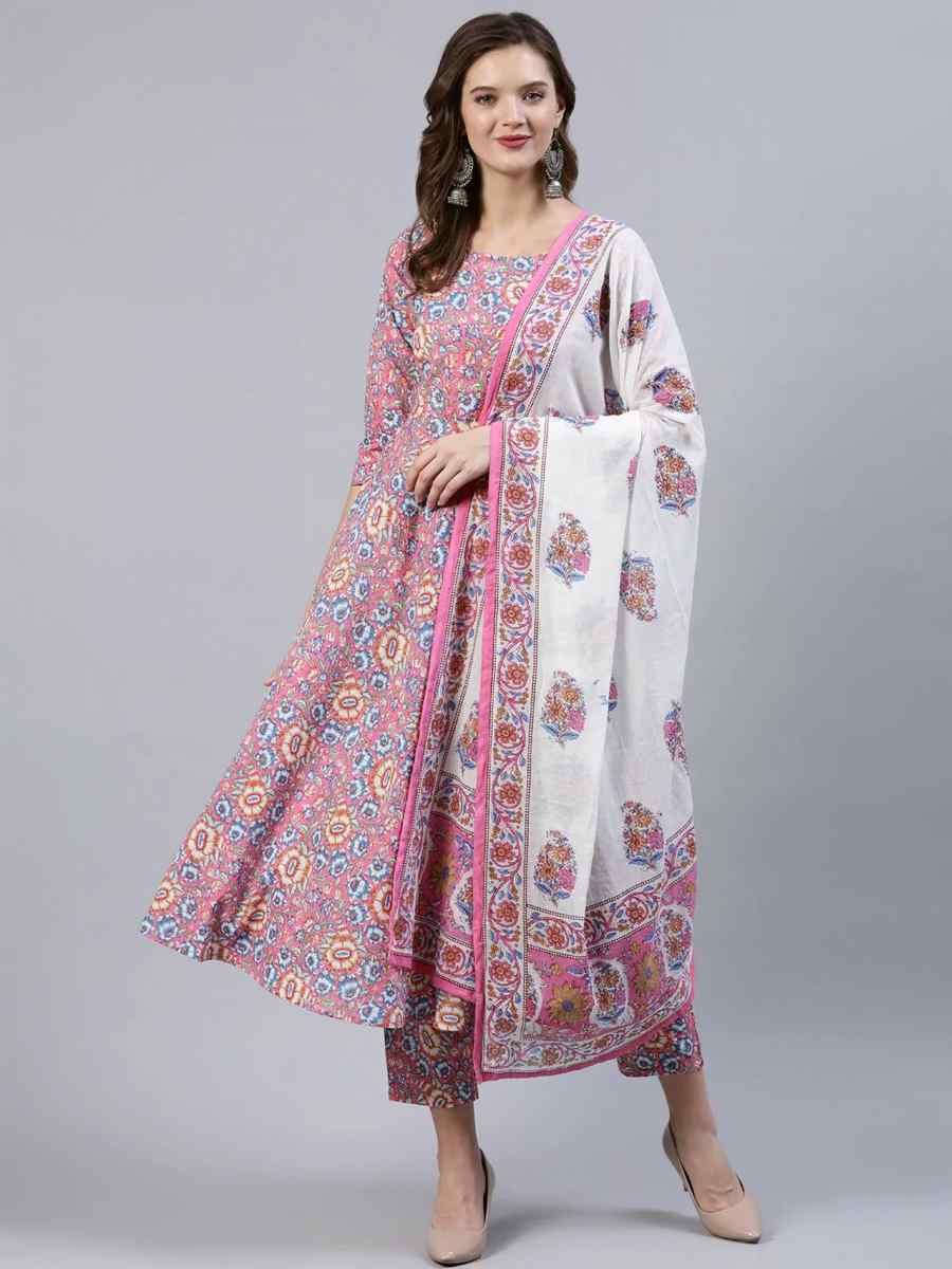 Pink Pure Cotton Printed Festival Party Pant Salwar Kameez