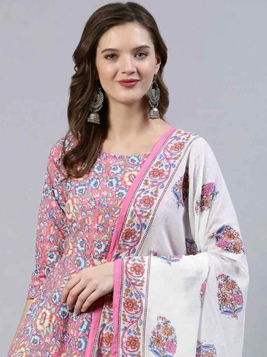 Pink Pure Cotton Printed Festival Party Pant Salwar Kameez