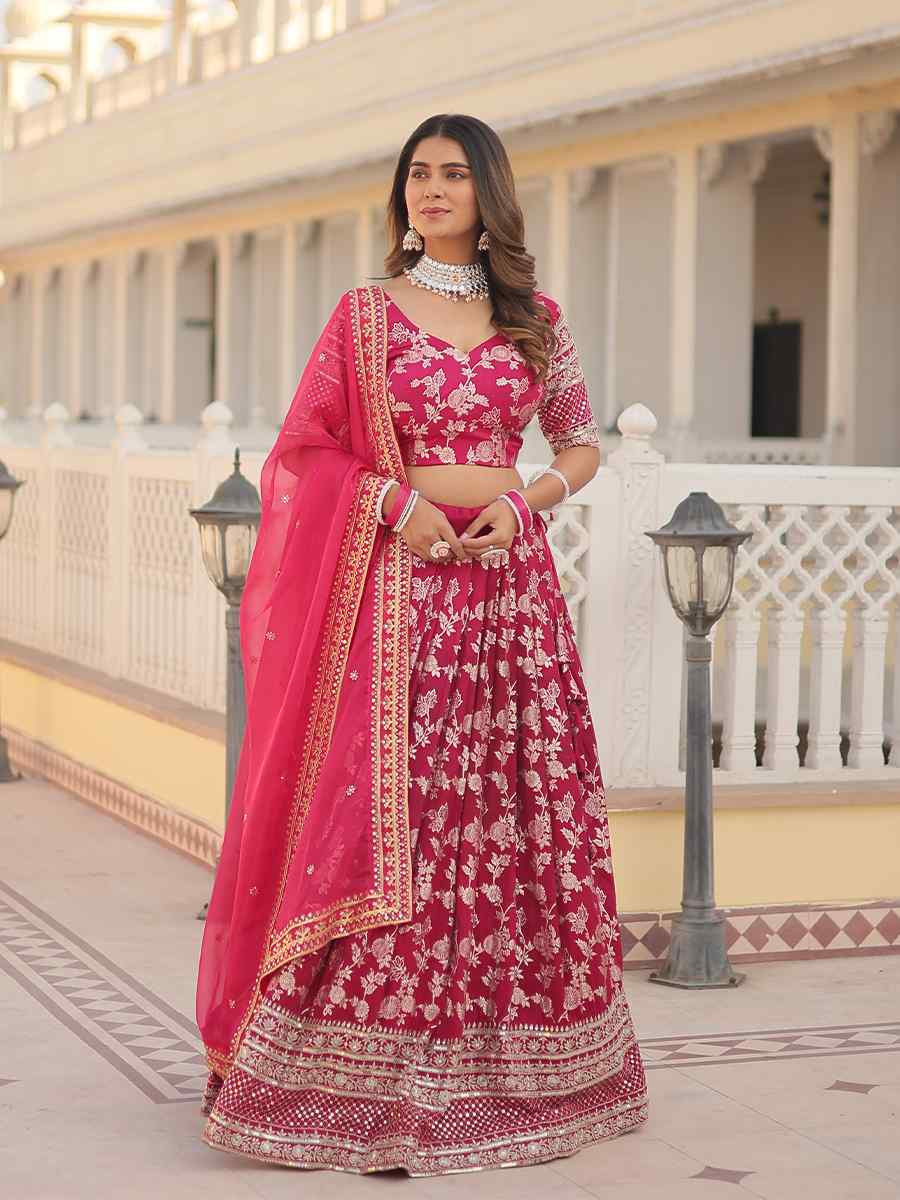 Pink Pure Dyable Viscose Embroidery Reception Party Wear Heavy Border Lehenga Choli