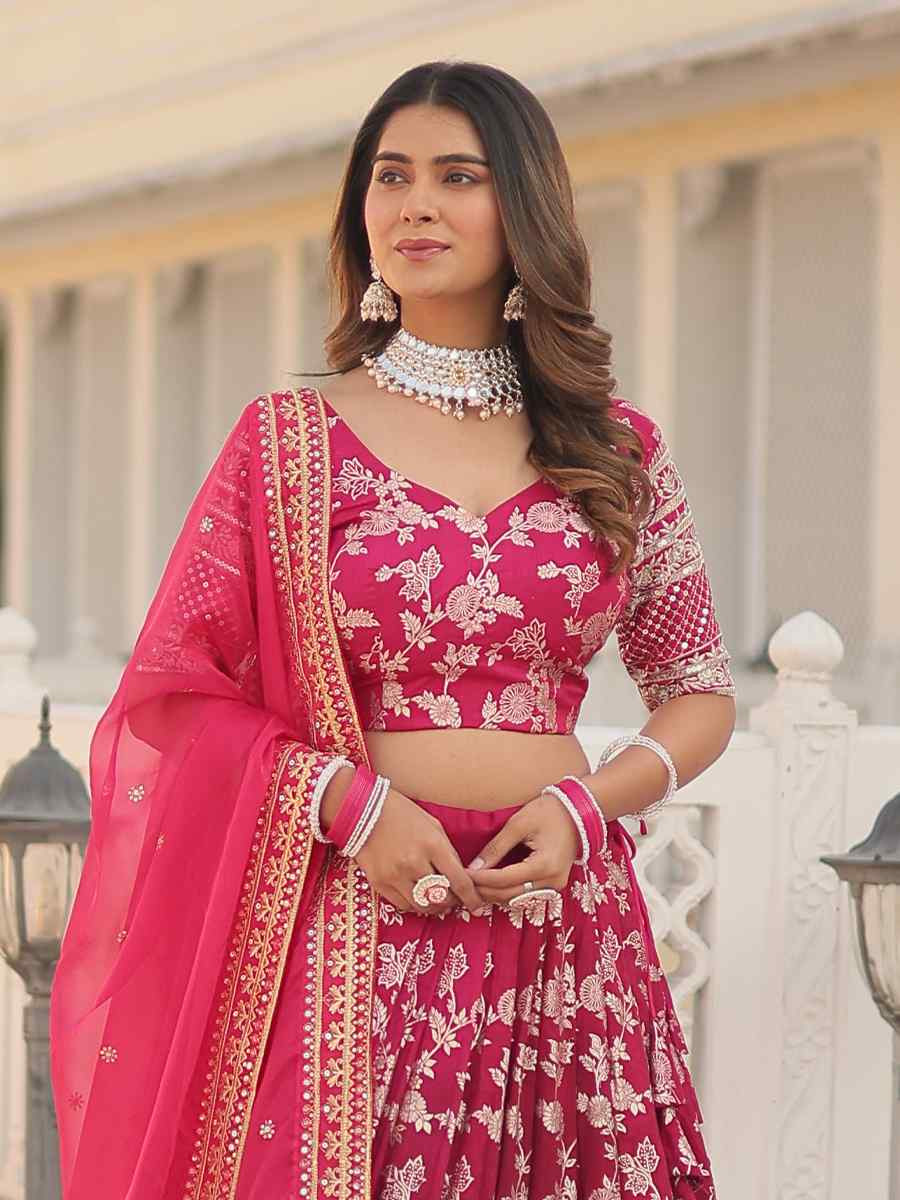 Pink Pure Dyable Viscose Embroidery Reception Party Wear Heavy Border Lehenga Choli