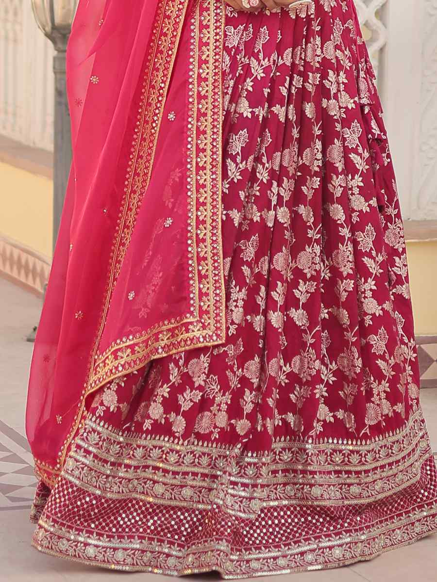 Pink Pure Dyable Viscose Embroidery Reception Party Wear Heavy Border Lehenga Choli