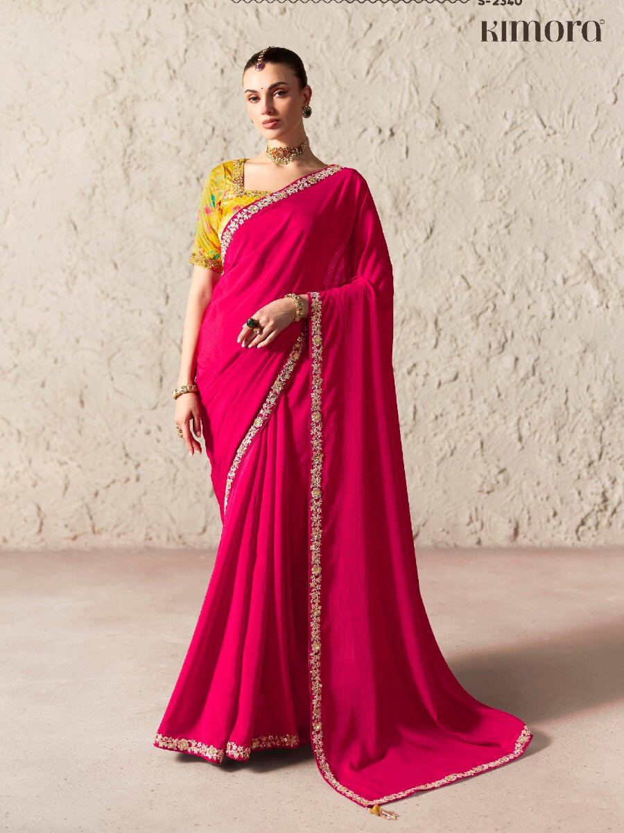 Pink Pure Fancy Tissue Silk Zari Sequins Wedding Reception Party Festival Heavy Border Sarees