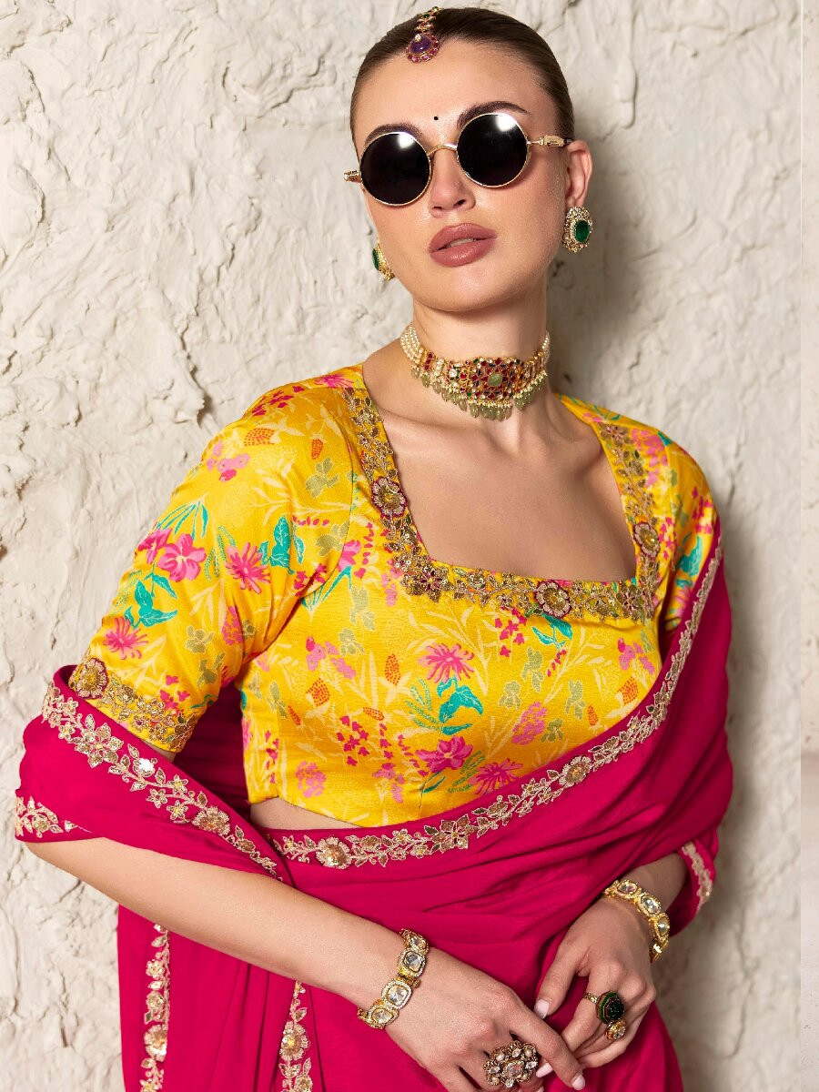 Pink Pure Fancy Tissue Silk Zari Sequins Wedding Reception Party Festival Heavy Border Sarees