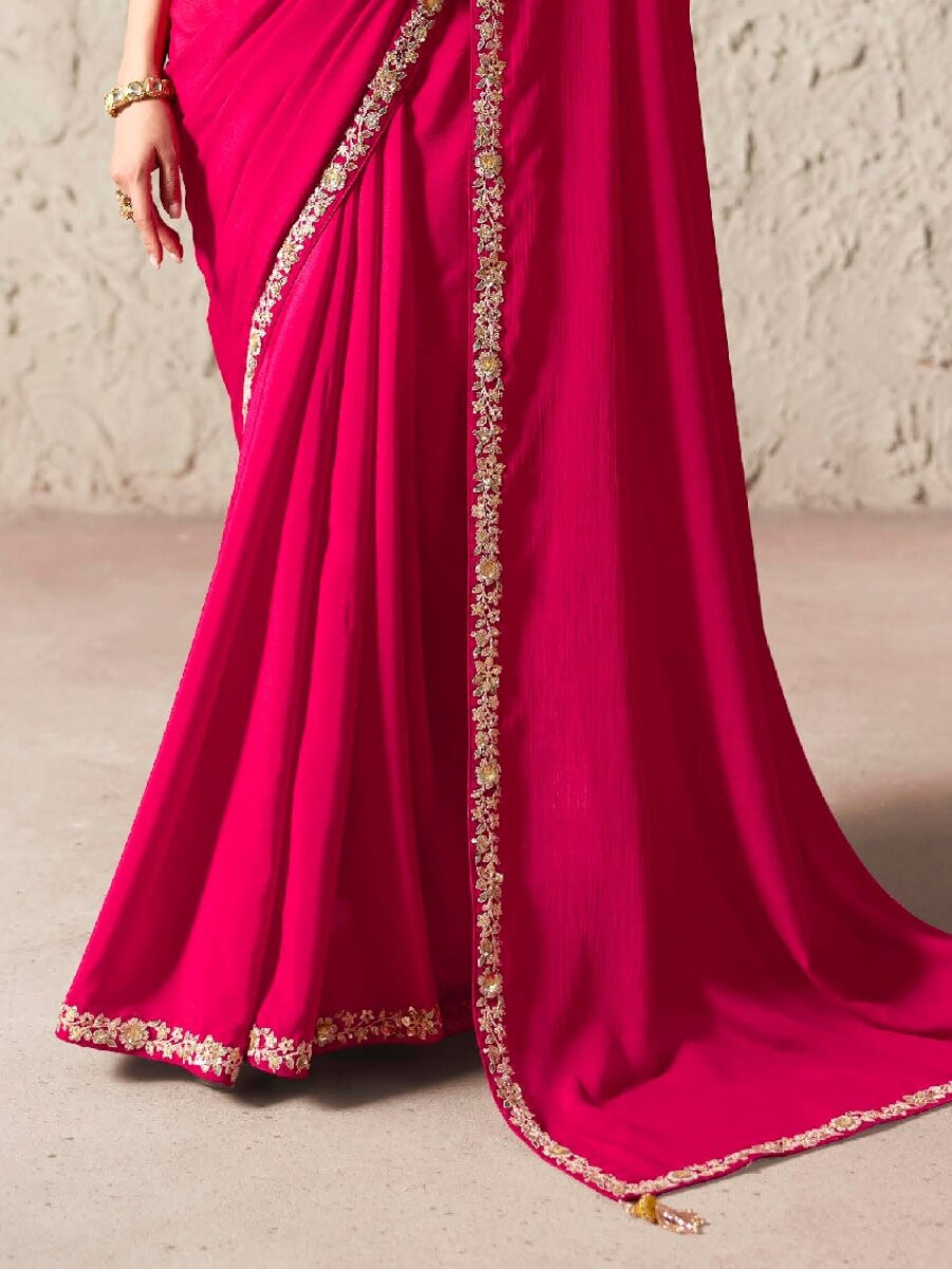 Pink Pure Fancy Tissue Silk Zari Sequins Wedding Reception Party Festival Heavy Border Sarees
