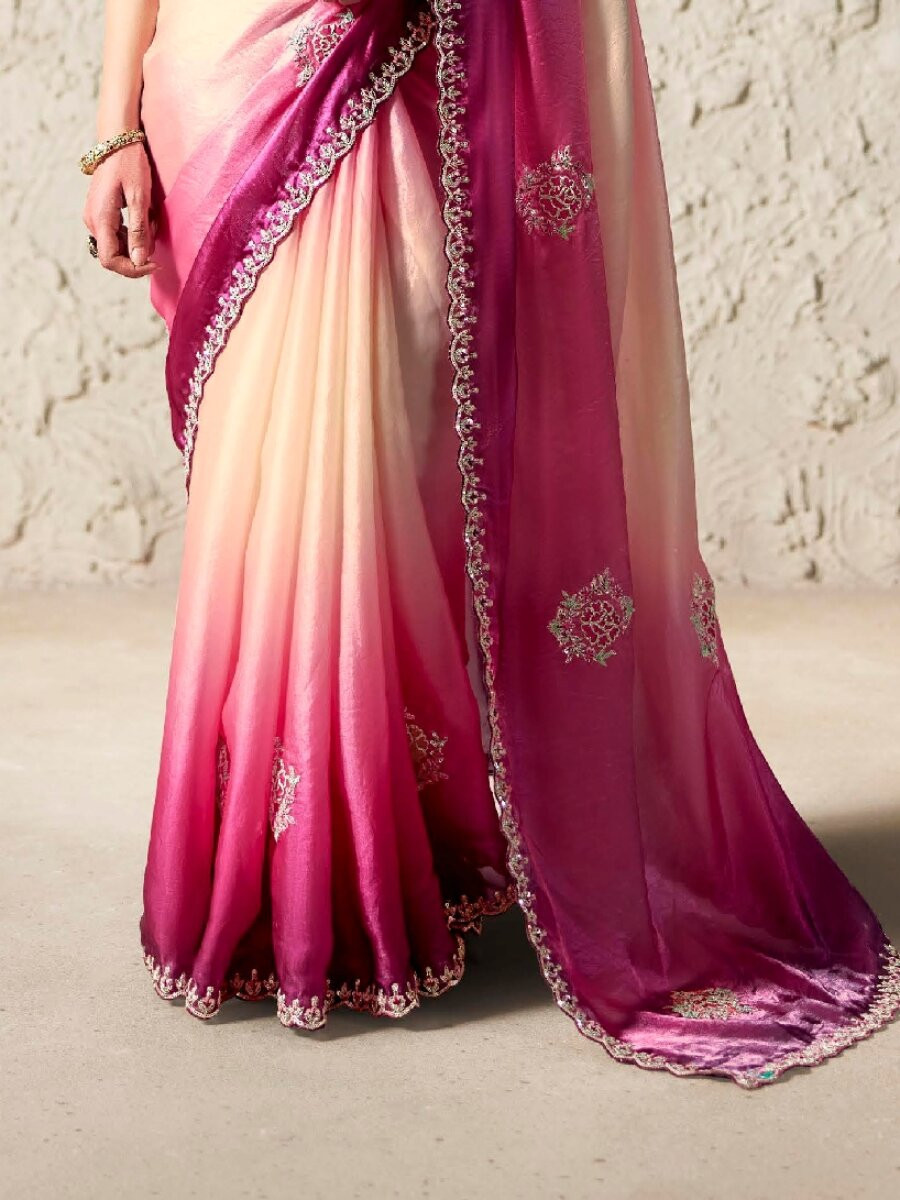 Pink Pure Fancy Tissue Silk Zari Sequins Wedding Reception Party Festival Heavy Border Sarees