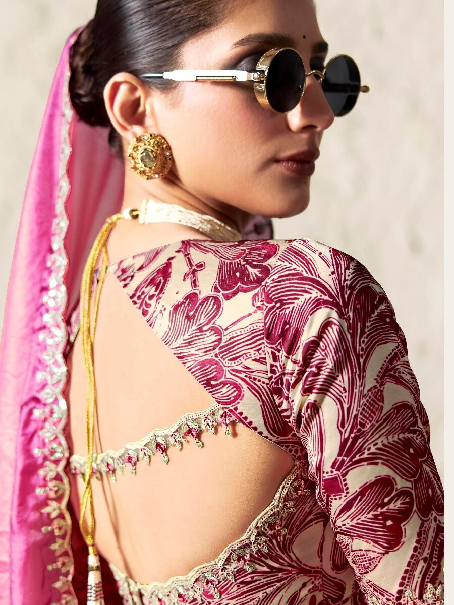 Pink Pure Fancy Tissue Silk Zari Sequins Wedding Reception Party Festival Heavy Border Sarees