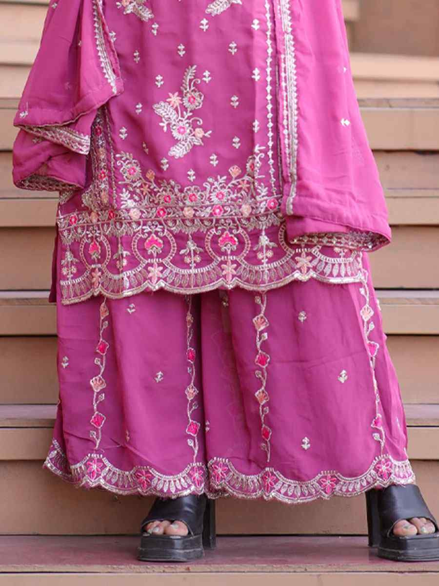 Pink Pure Faux Georgette Silk Embroidery Party Wedding Festival Casual Ready Palazzo Pant Salwar Kameez