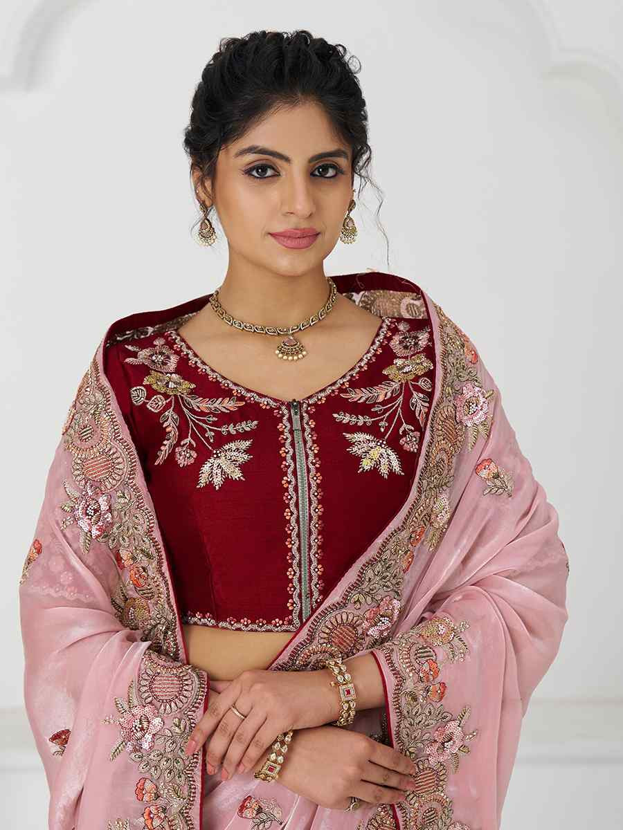 Pink Pure Fendi Silk Embroidered Festival Wedding Fancy Heavy Border Saree