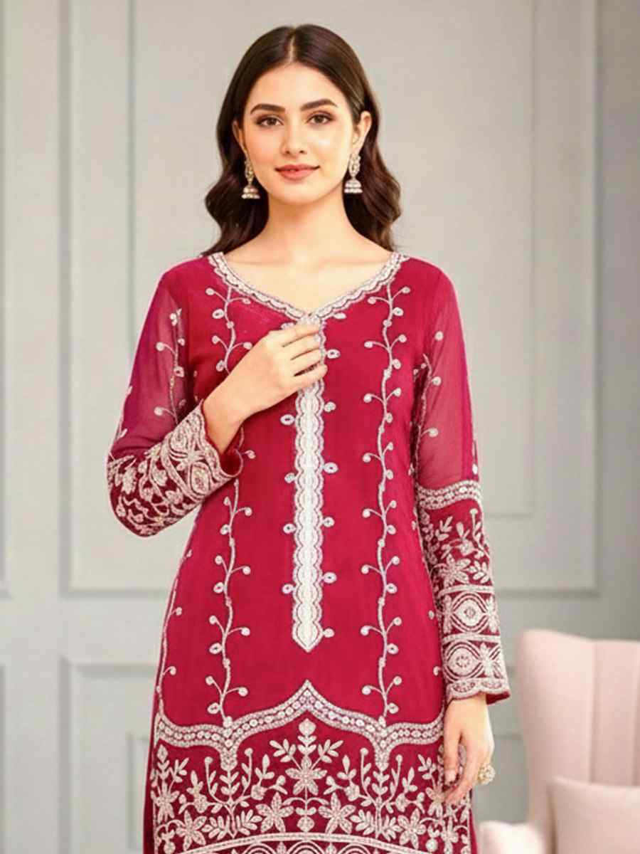 Pink Pure Fendy Silk Embroidery Party Wedding Festival Casual Ready Sharara Pant Salwar Kameez