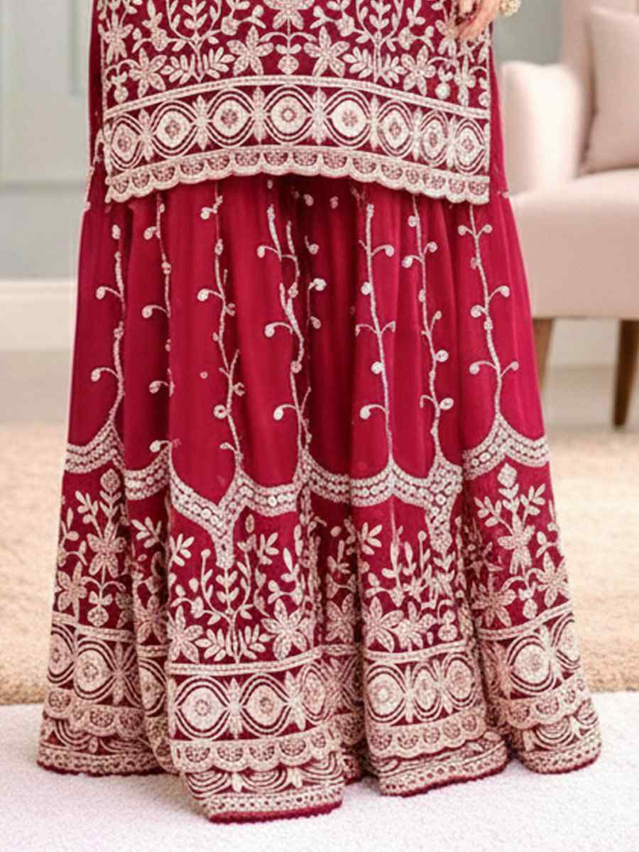 Pink Pure Fendy Silk Embroidery Party Wedding Festival Casual Ready Sharara Pant Salwar Kameez
