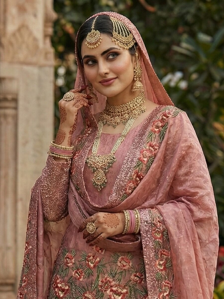 Pink Pure Fendy Silk Embroidery Sequins Wedding Party Festival Reday Sharara Pant Salwar Kameez