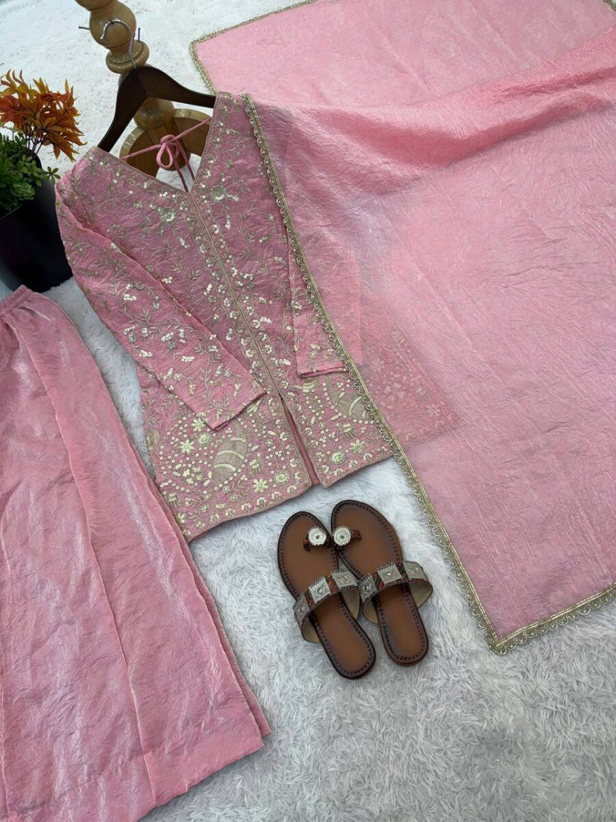 Pink Pure Fendy Silk Embroidery Sequins Zari Wedding Party Festival Casual Ready Palazzo Pant Salwar Kameez