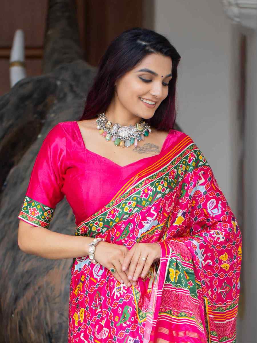 Pink Pure Gaji Silk Printed Party Festival Classic Style Saree