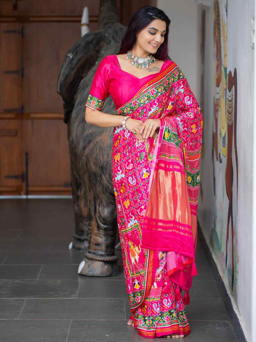 Pink Pure Gaji Silk Printed Party Festival Classic Style Saree