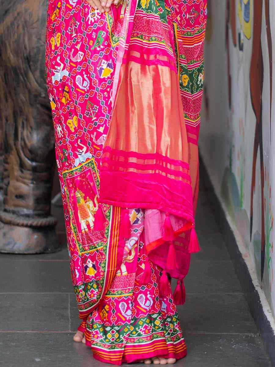 Pink Pure Gaji Silk Printed Party Festival Classic Style Saree