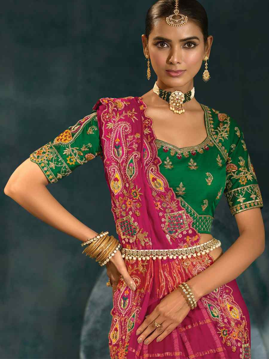 Pink Pure Gajji Silk Embroidery Bridal Reception Festival Wedding Fancy Heavy Border Saree
