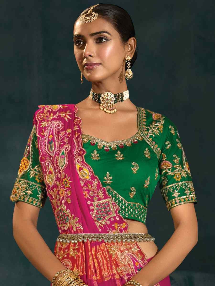 Pink Pure Gajji Silk Embroidery Bridal Reception Festival Wedding Fancy Heavy Border Saree