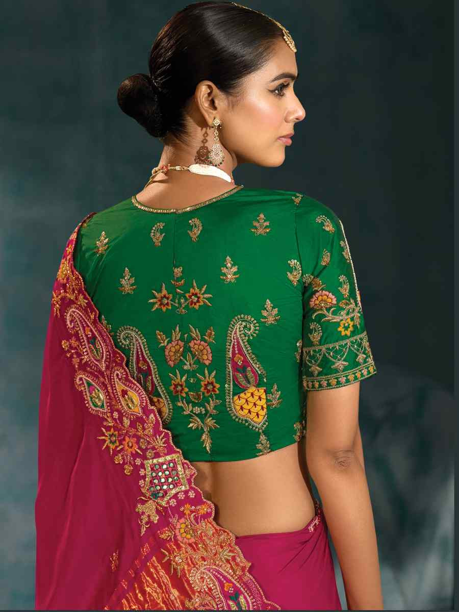 Pink Pure Gajji Silk Embroidery Bridal Reception Festival Wedding Fancy Heavy Border Saree