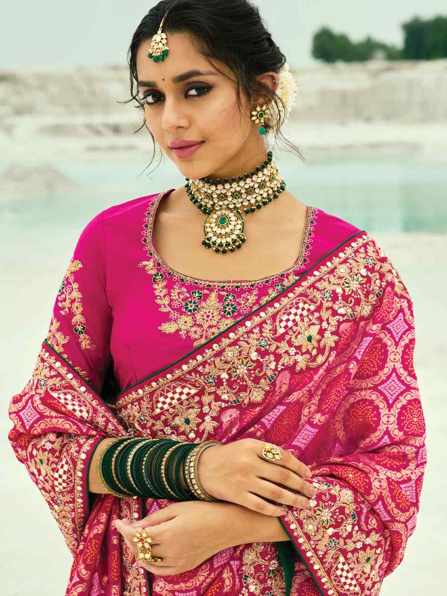 Pink Pure Georgette Handwoven Embroidery Bridal Festival Wedding Traditional Fancy Heavy Border Sarees