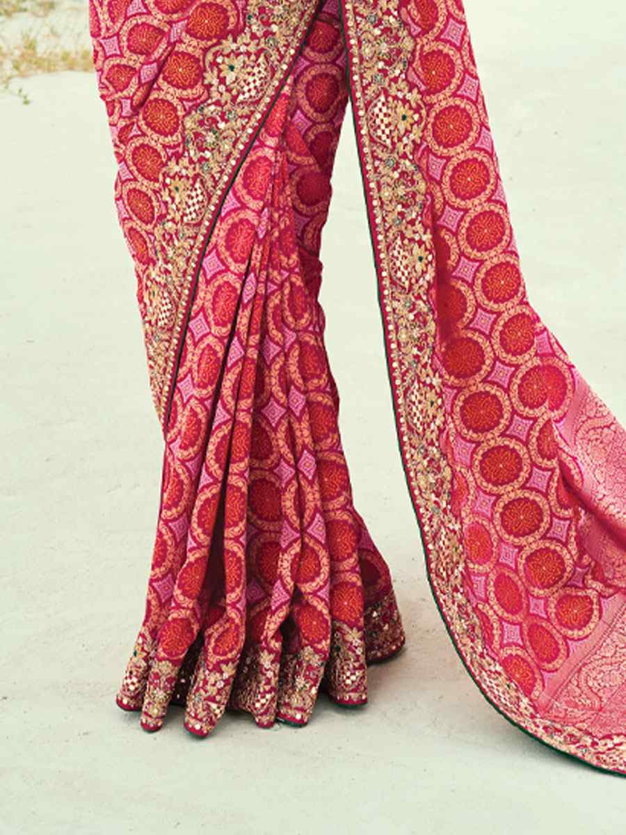Pink Pure Georgette Handwoven Embroidery Bridal Festival Wedding Traditional Fancy Heavy Border Sarees