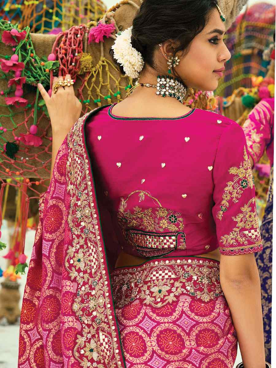 Pink Pure Georgette Handwoven Embroidery Bridal Festival Wedding Traditional Fancy Heavy Border Sarees