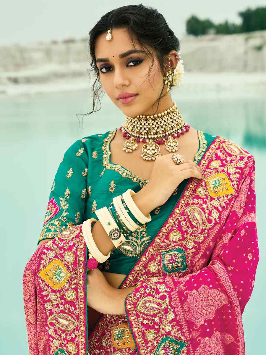 Pink Pure Georgette Handwoven Embroidery Bridal Festival Wedding Traditional Fancy Heavy Border Sarees