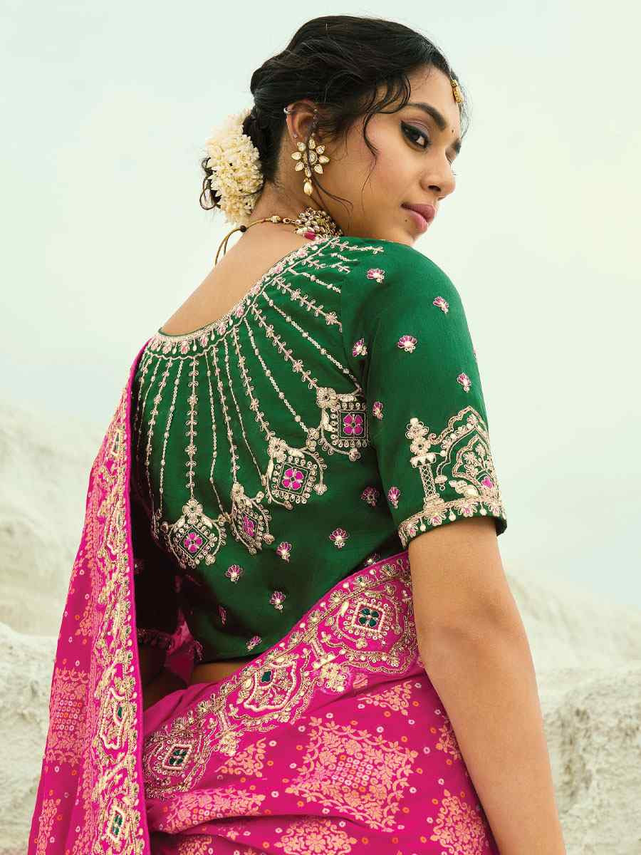 Pink Pure Georgette Handwoven Embroidery Bridal Festival Wedding Traditional Fancy Heavy Border Sarees