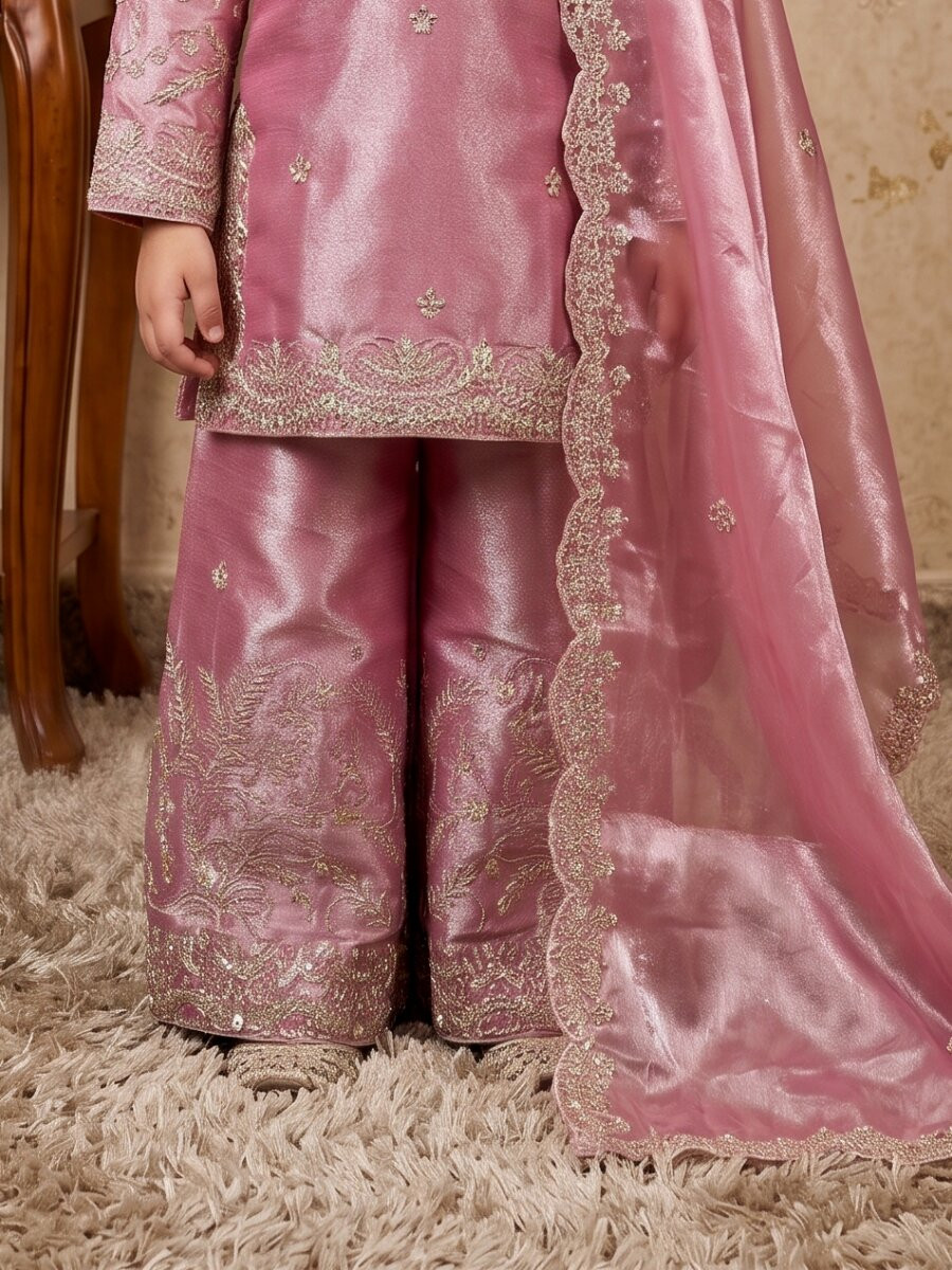 Pink Pure gmy silk Embroidered Sequins Ethnic Casual Festival Party Wedding Salwars Girls Wear