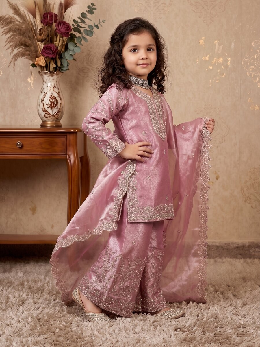Pink Pure gmy silk Embroidered Sequins Ethnic Casual Festival Party Wedding Salwars Girls Wear