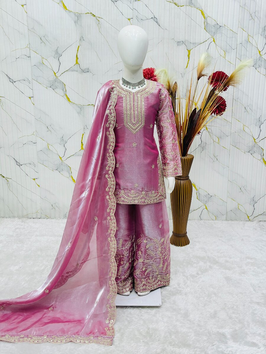 Pink Pure gmy silk Embroidered Sequins Ethnic Casual Festival Party Wedding Salwars Girls Wear
