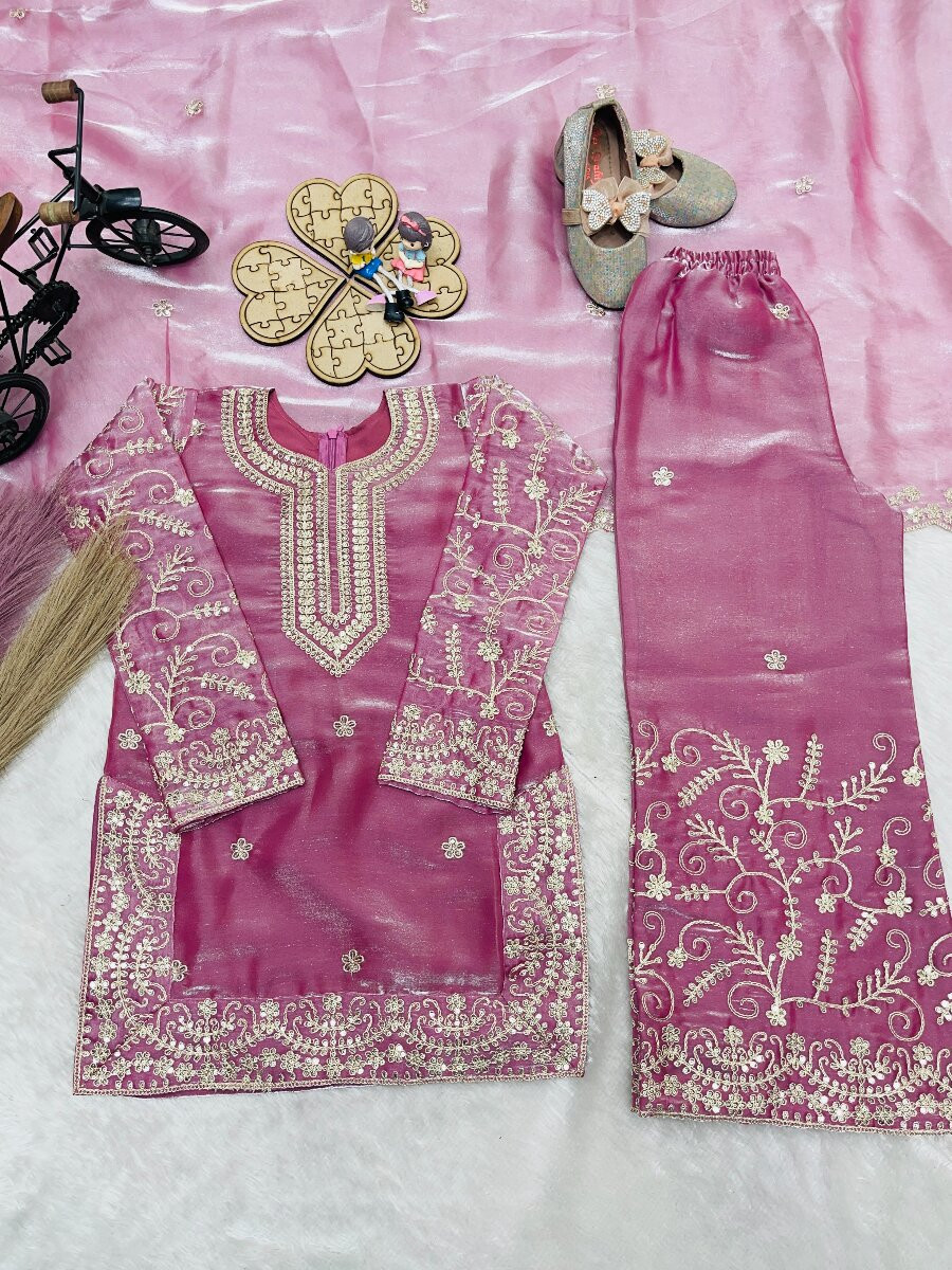 Pink Pure GMY Silk Embroidered Sequins Ethnic Casual Party Wedding Ready Salwars Girls Wear
