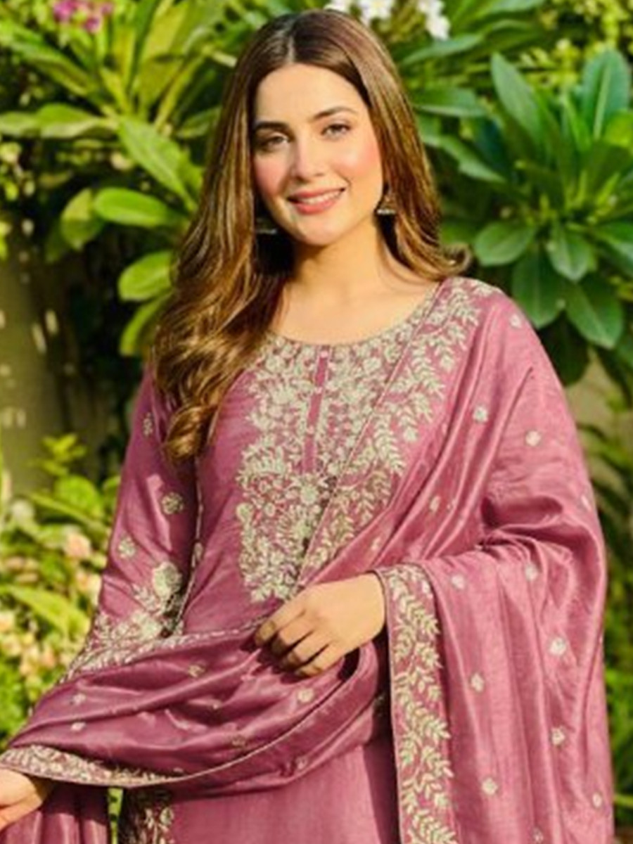 Pink Pure Gmy Silk Embroidery Sequins Party Wedding Festival Casual Ready Palazzo Pant Salwar Kameez