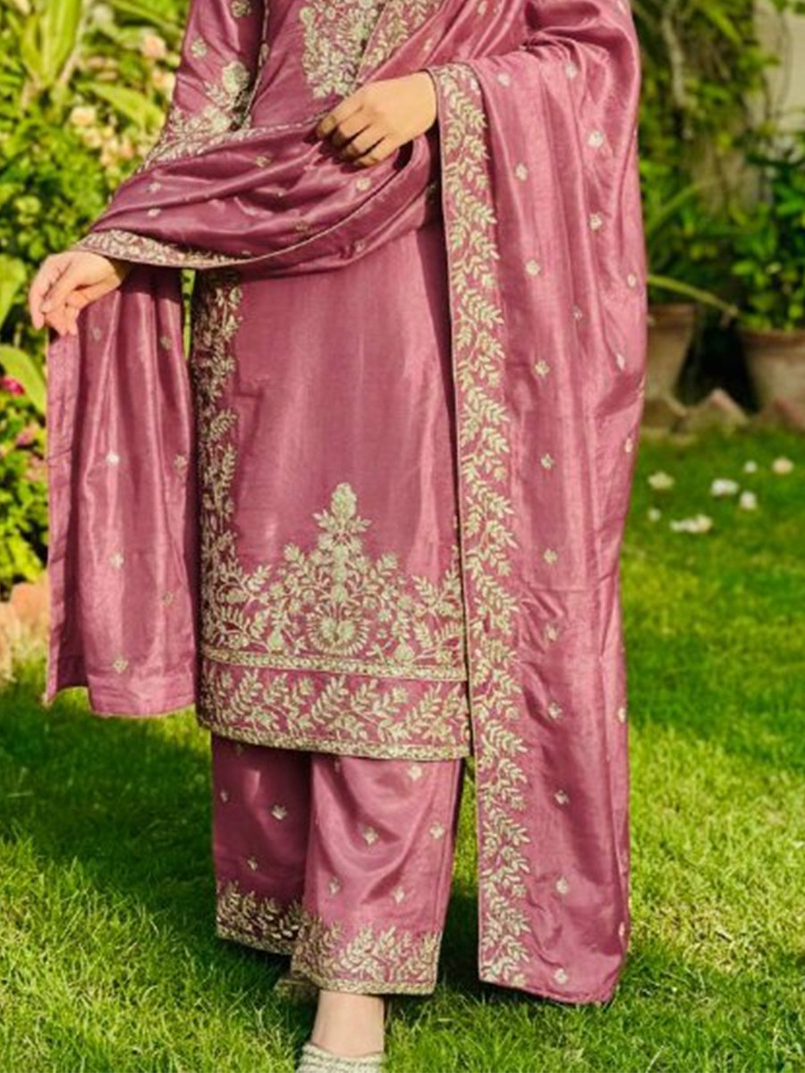 Pink Pure Gmy Silk Embroidery Sequins Party Wedding Festival Casual Ready Palazzo Pant Salwar Kameez
