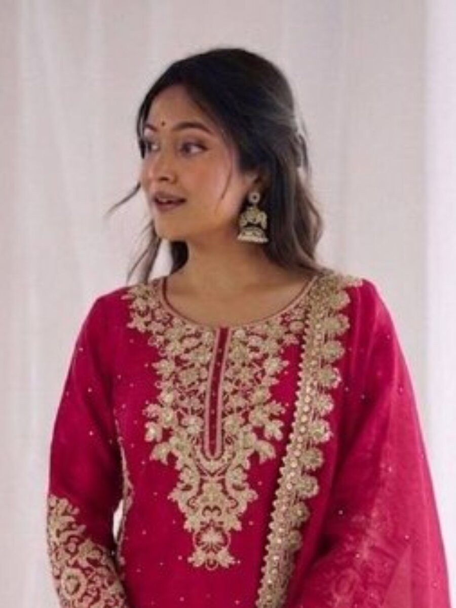 Pink Pure GMY Silk Embroidery Sequins Stone Zari Wedding Party Festival Ready Palazzo Pant Salwar Kameez