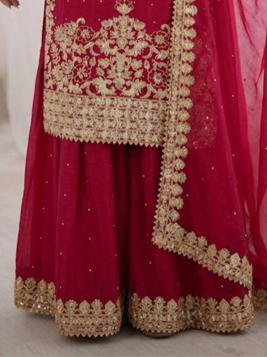 Pink Pure GMY Silk Embroidery Sequins Stone Zari Wedding Party Festival Ready Palazzo Pant Salwar Kameez