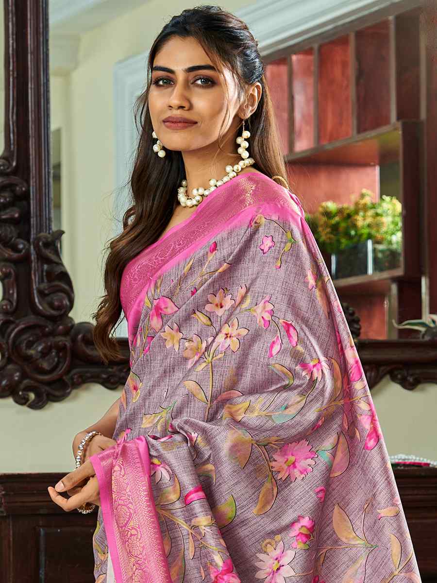 Pink Pure Handloom Silk Handwoven Wedding Festival Heavy Border Saree