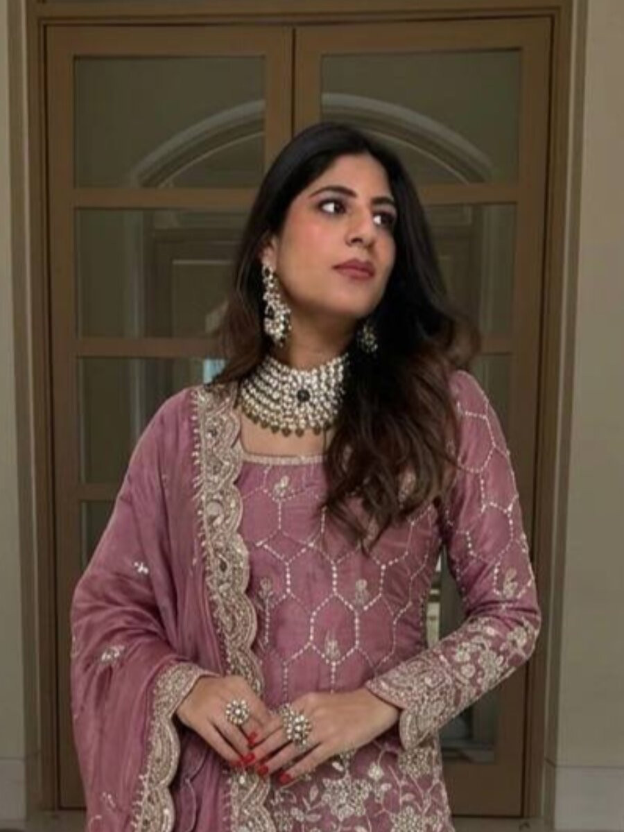 Pink Pure Heavy Gmy Silk Embroidery Sequins Mirror Hand Work Wedding Party Festival Casual Ready Sharara Pant Salwar Kameez