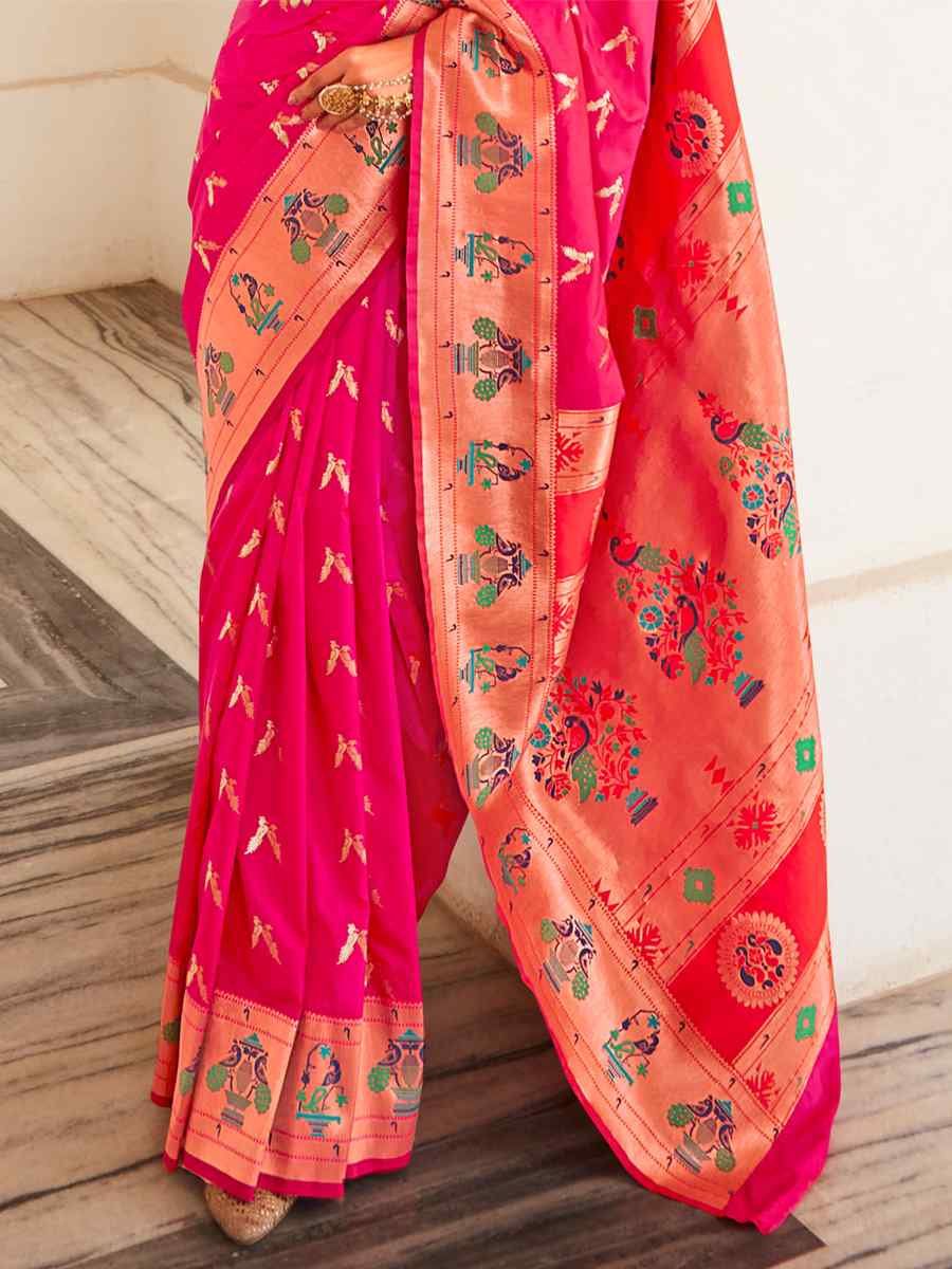 Pink Pure Heavy Silk  Handwoven Wedding Festival Heavy Border Saree