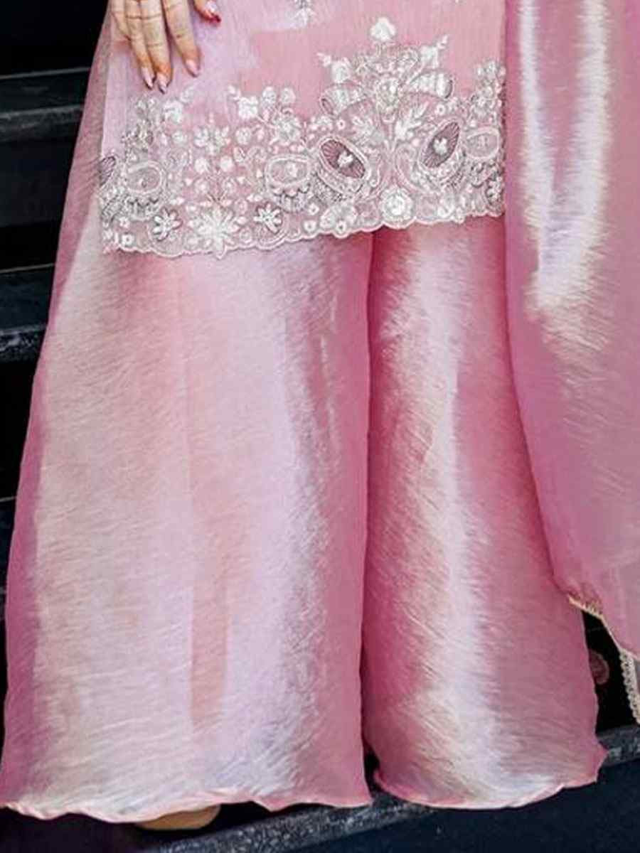 Pink Pure Jimmy Choo Silk Embroidery Party Wedding Festival Casual Ready Palazzo Pant Salwar Kameez
