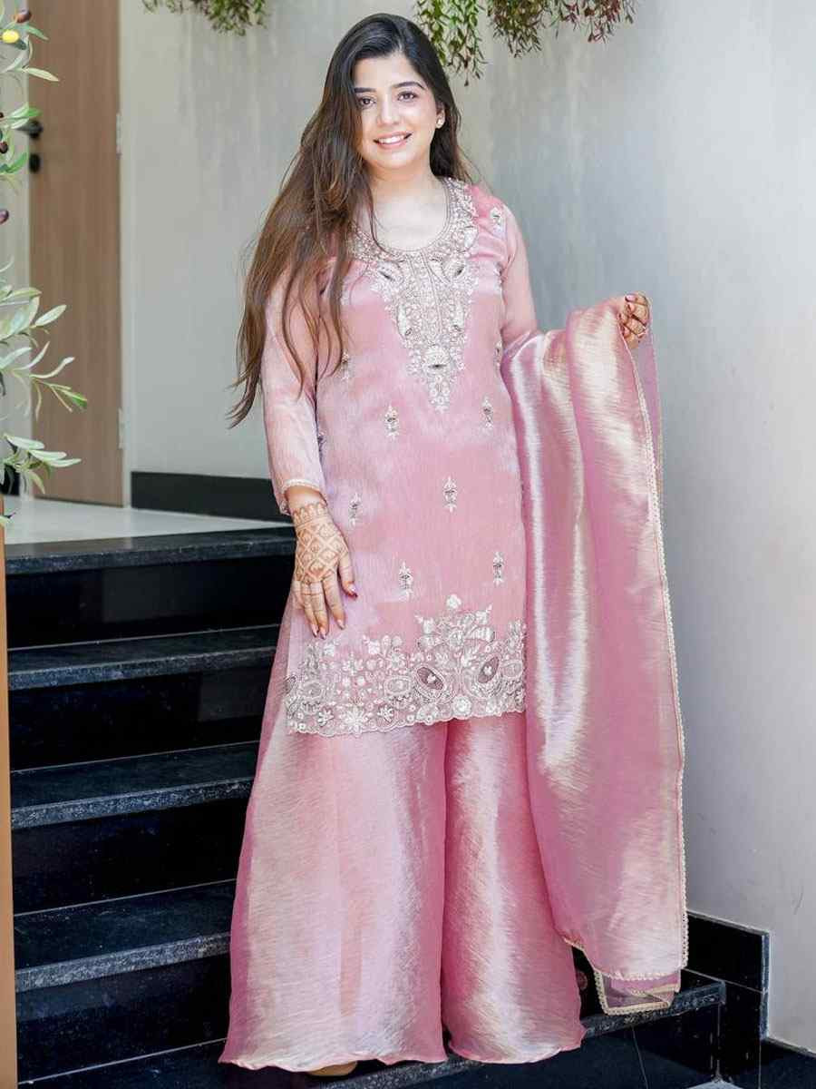 Pink Pure Jimmy Choo Silk Embroidery Party Wedding Festival Casual Ready Palazzo Pant Salwar Kameez