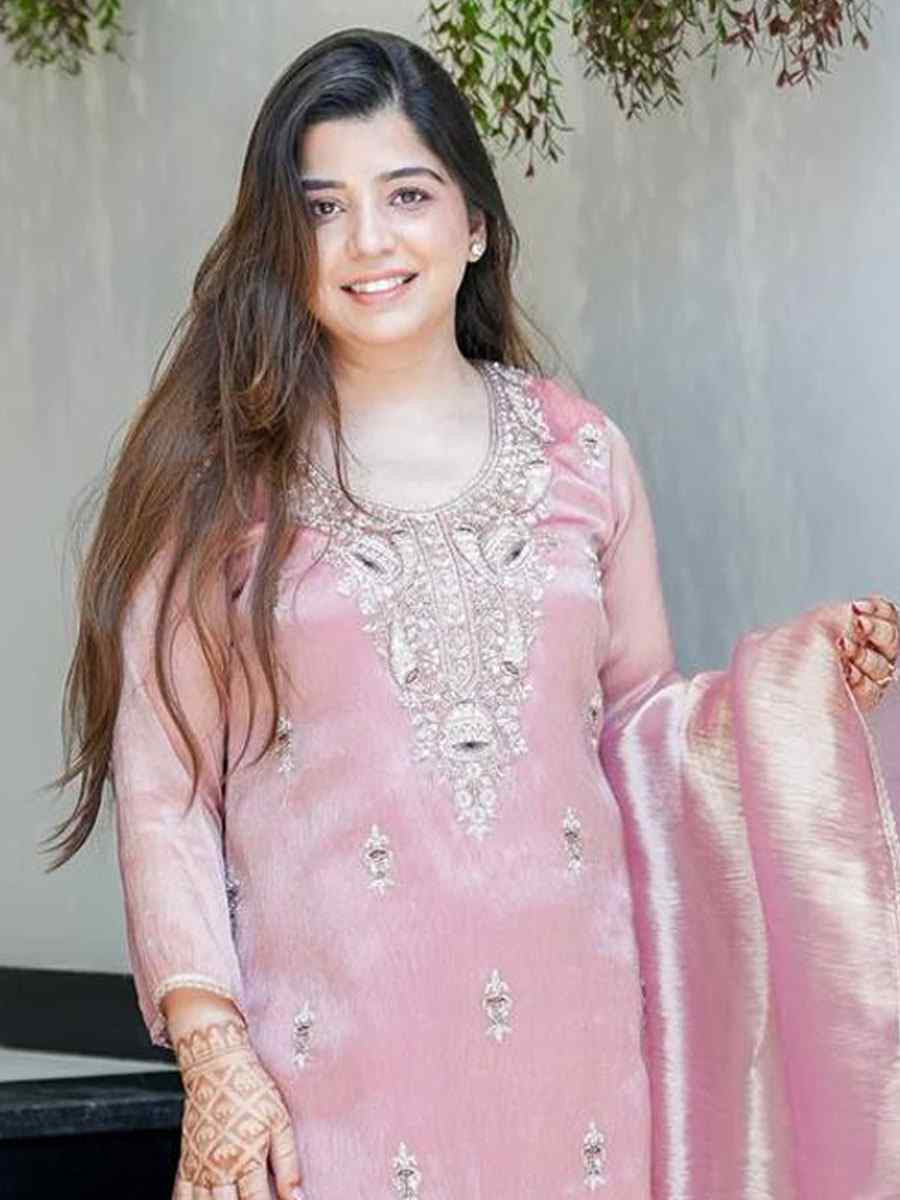 Pink Pure Jimmy Choo Silk Embroidery Party Wedding Festival Casual Ready Palazzo Pant Salwar Kameez