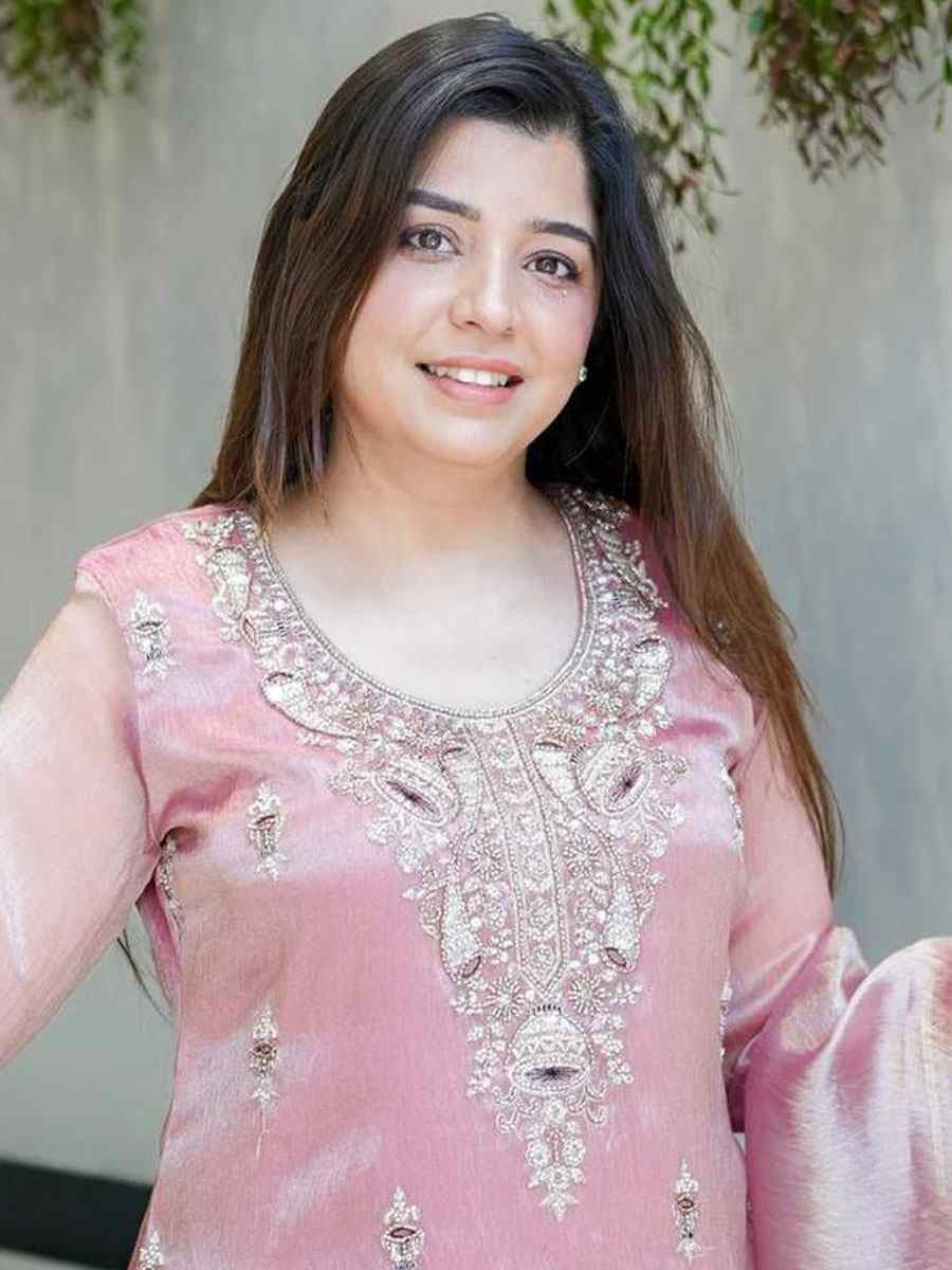 Pink Pure Jimmy Choo Silk Embroidery Party Wedding Festival Casual Ready Palazzo Pant Salwar Kameez