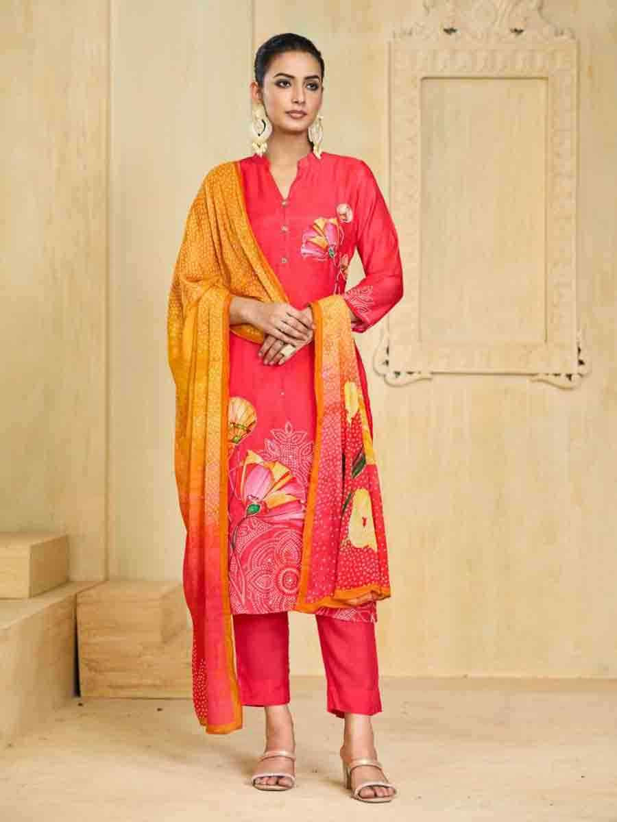 Pink Pure Maslin Printed Festival Casual Ready Pant Salwar Kameez