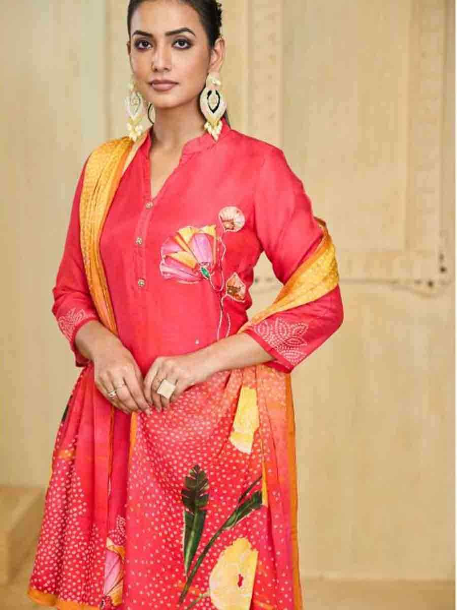 Pink Pure Maslin Printed Festival Casual Ready Pant Salwar Kameez